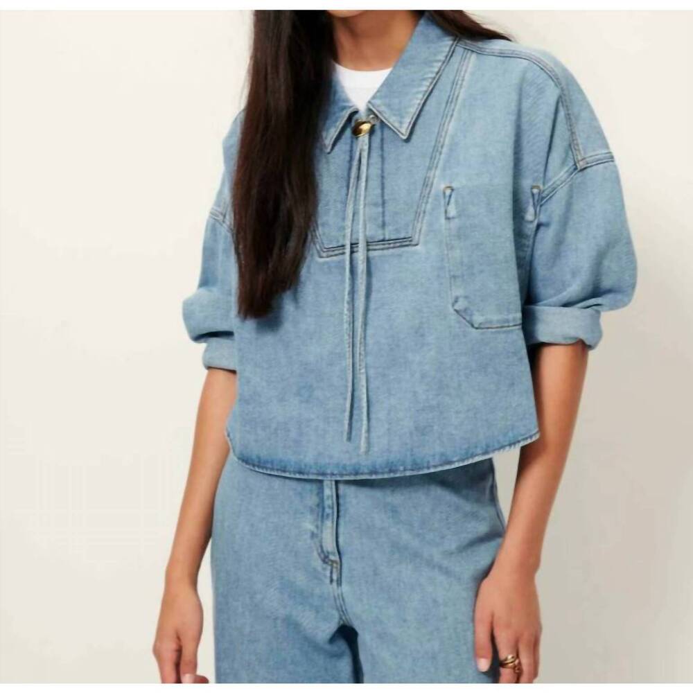 NEW SESSUN senetosa sailor-style denim top in azuru